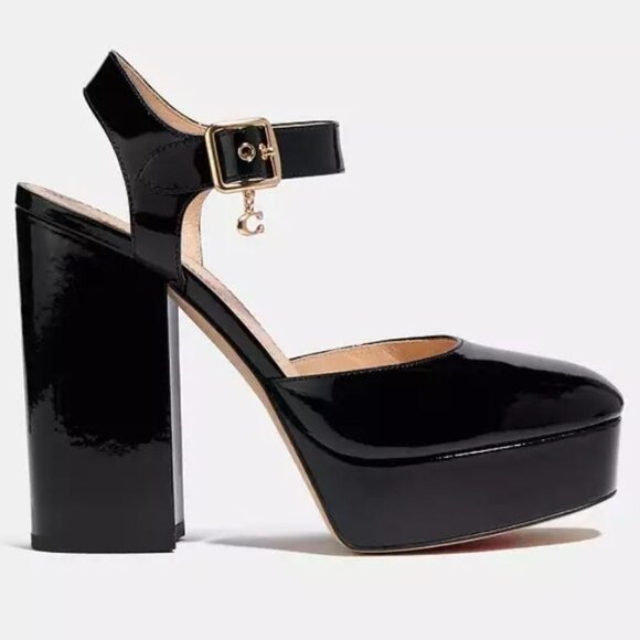 Coach Glossy Black Platform Sandals - Picture 2 of 15